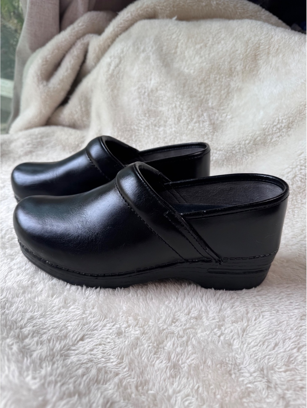 Black Dansko Leather Slip-On Clogs with Low Heel, Size 39